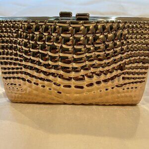 Gold Crocodile Textured Metal Clutch Purse